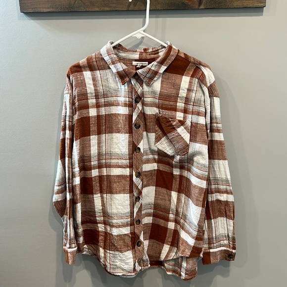 Maurice’s Brown Cabin Plaid Boyfriend Button Down Shirt - Picture 2 of 5